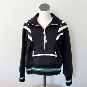 Fore All Golf Half-Zip Jacket Contrast Stripe Front Pocket Black White Green L